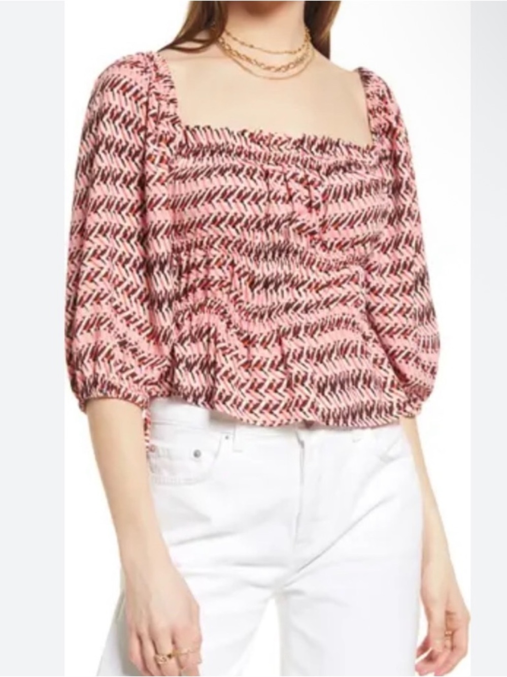 Open Edit Pink Patterned Square-Neck Top